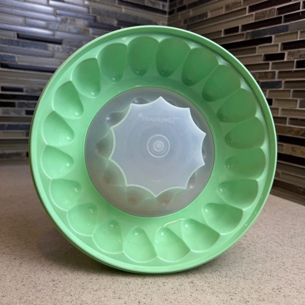 Vintage Tupperware Jel-N-Serve Jello Mold Mint Green Sheer 3pc Set Retro Kitchen